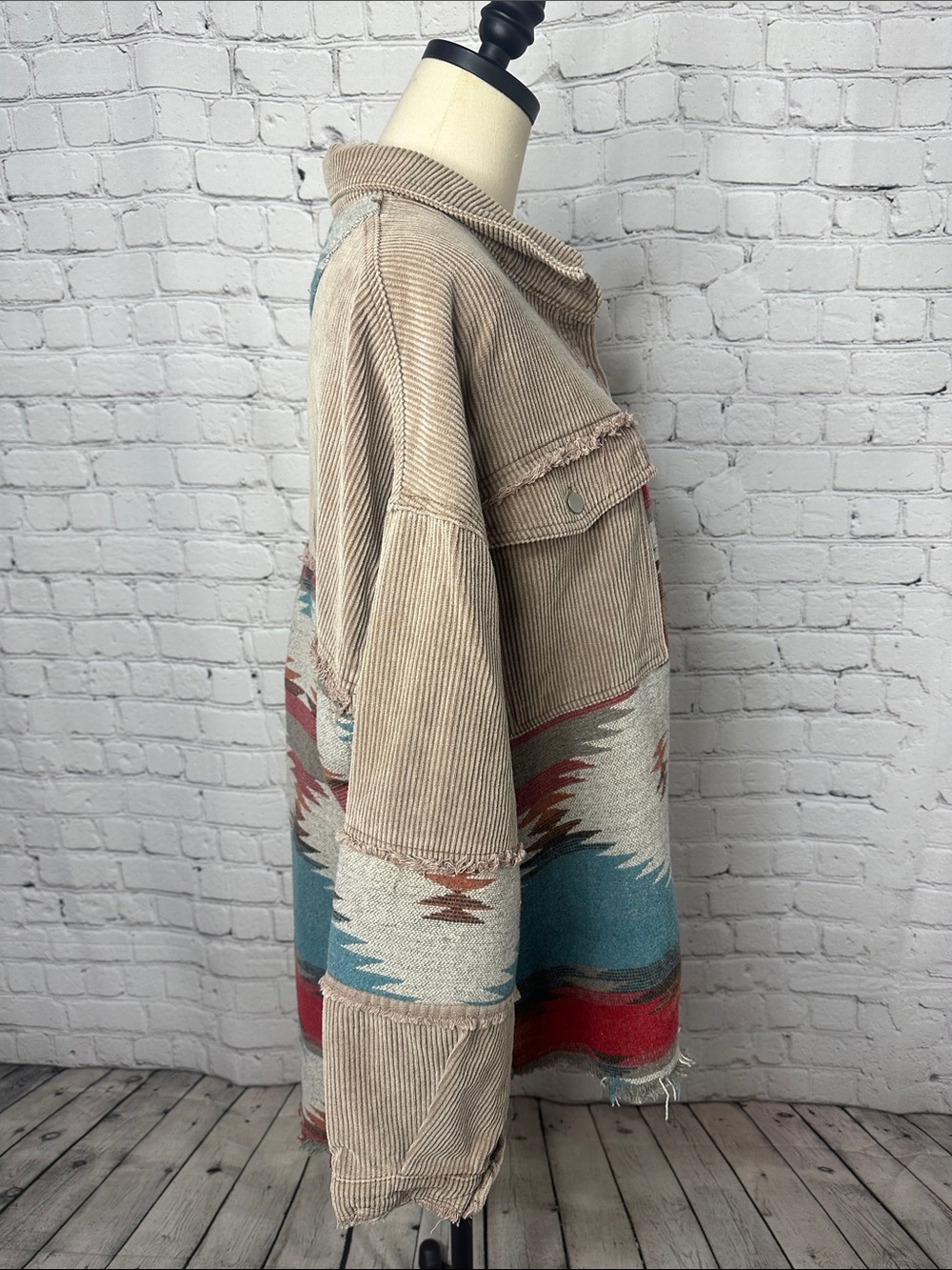 POL Corduroy Aztec Patchwork Oversized Shacket Jacket M - Picture 3 of 8